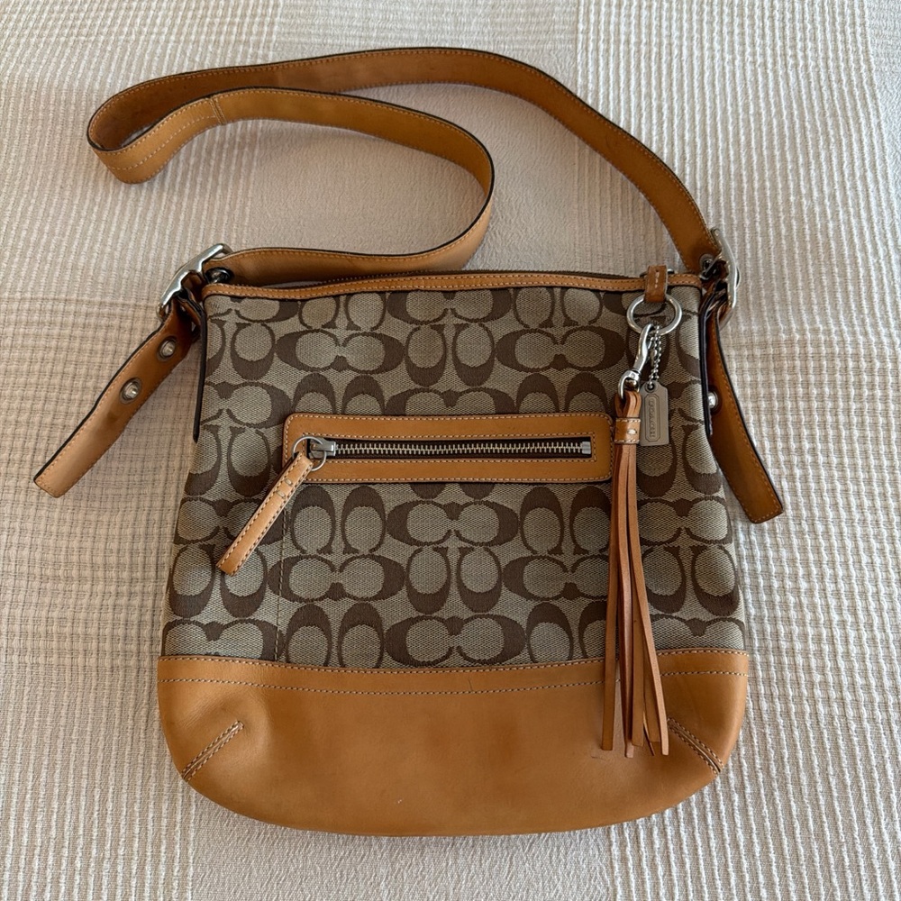 Coach Brown and Tan Crossbody Bag with Tassel